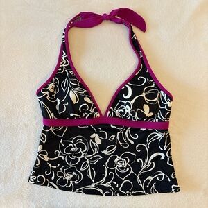 Y2K Body I.D. Women's 10 Black White Floral Halter Bikini Top - READ
